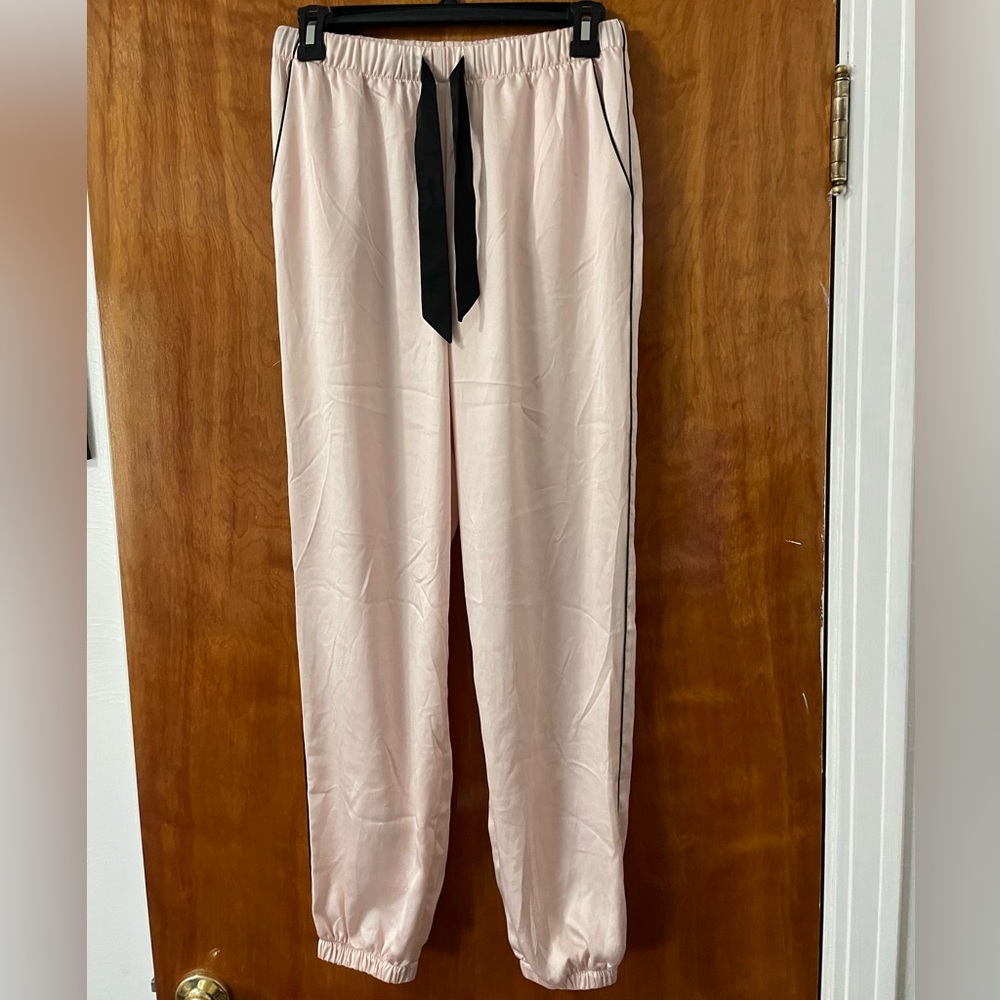 Victoria's Secret Pink Satin Jogger Pajama Pants with Black Trim